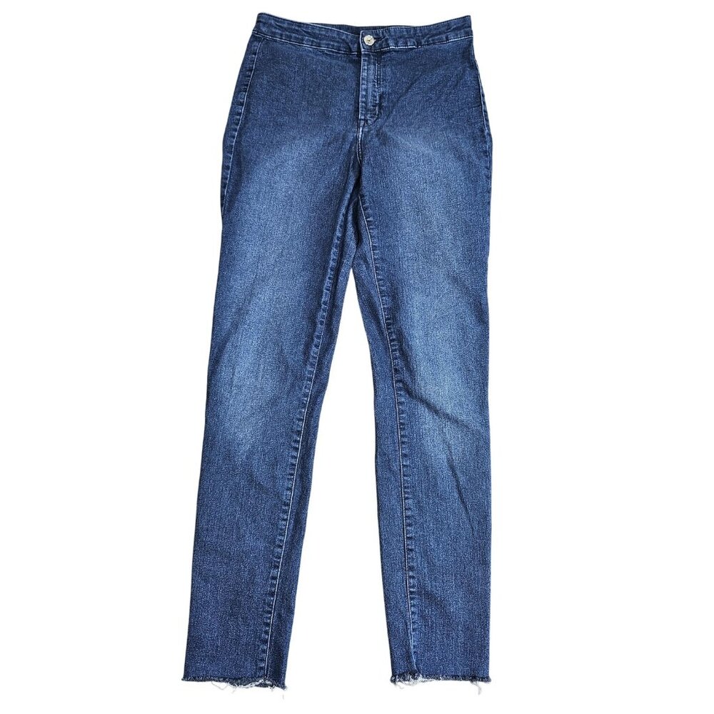H&M Divided Skinny Jeans Womens 6 Blue Medium Wash High Rise Raw Hem Ankle Denim